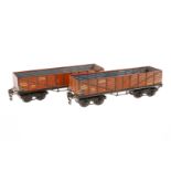 2 Märklin Hochbordwagen 1849, Spur 0, CL, tw nachlackiert, LS, L 24,5, Z 3