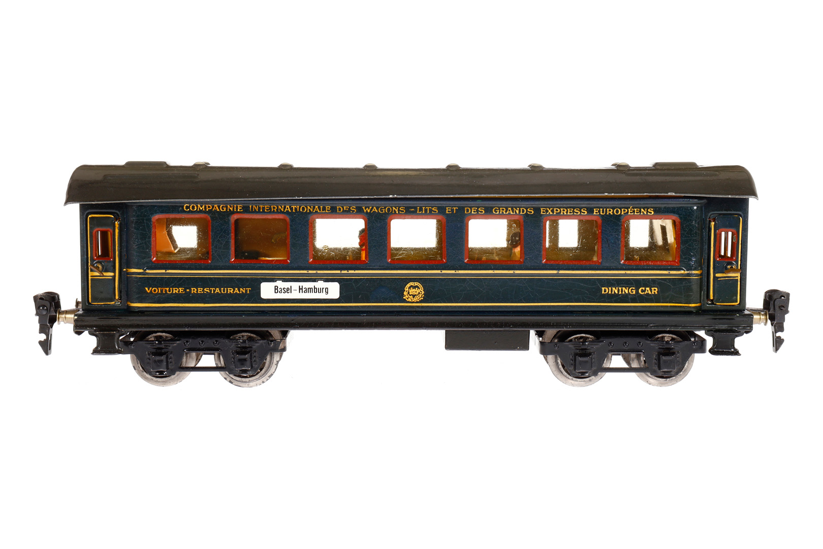 Märklin int. Speisewagen 1846 G, Spur 0, HL, mit Inneneinrichtung, 4 AT, Gussrädern, Nachbau-