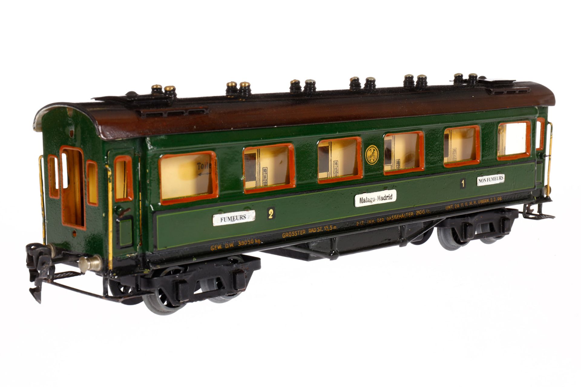 Märklin Personenwagen 1945 G, Spur 0, HL, mit Inneneinrichtung, 4 AT, Gussrädern, Schildern und - Bild 2 aus 5