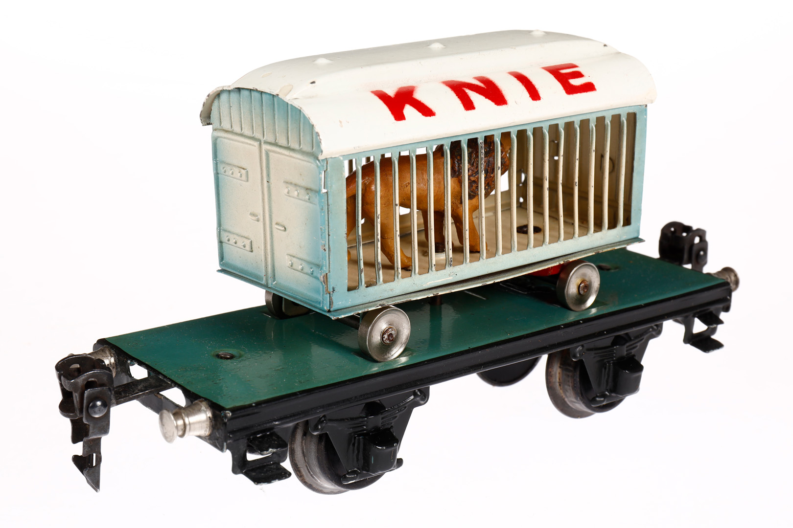 Märklin Plattformwagen 1983, Spur 0, HL, mit Knie Tierwagen und Löwe, LS tw ausgeb., gealterter - Image 3 of 4