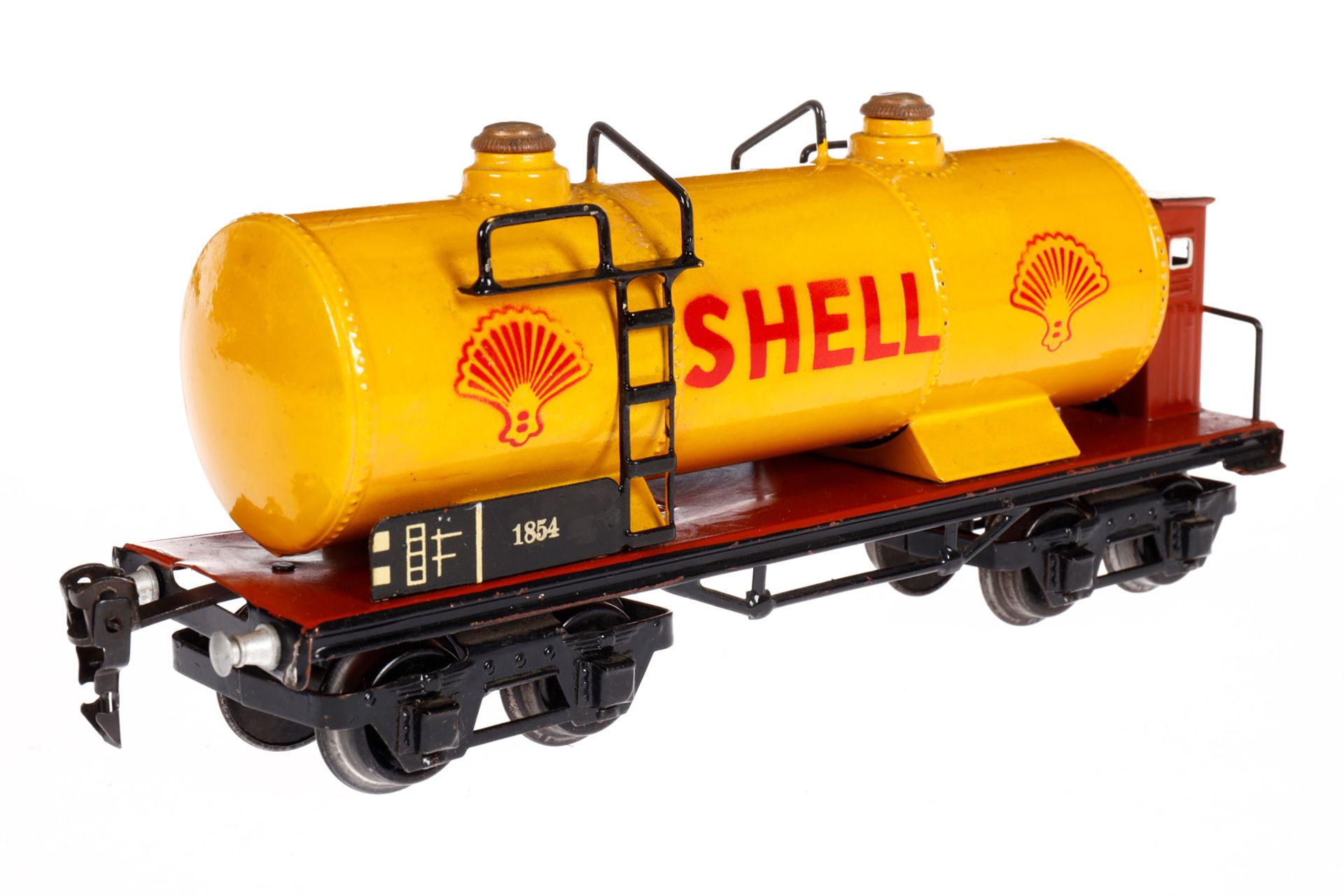 Märklin Shell Kesselwagen 1854, Spur 0, HL, mit BRH, Plattform leicht verbogen, LS und gealterter - Bild 3 aus 4