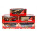 5 Bburago Ferrari, Maßstab 1:18, Nr. 3358 und 3368, je im OK, Z 1-2