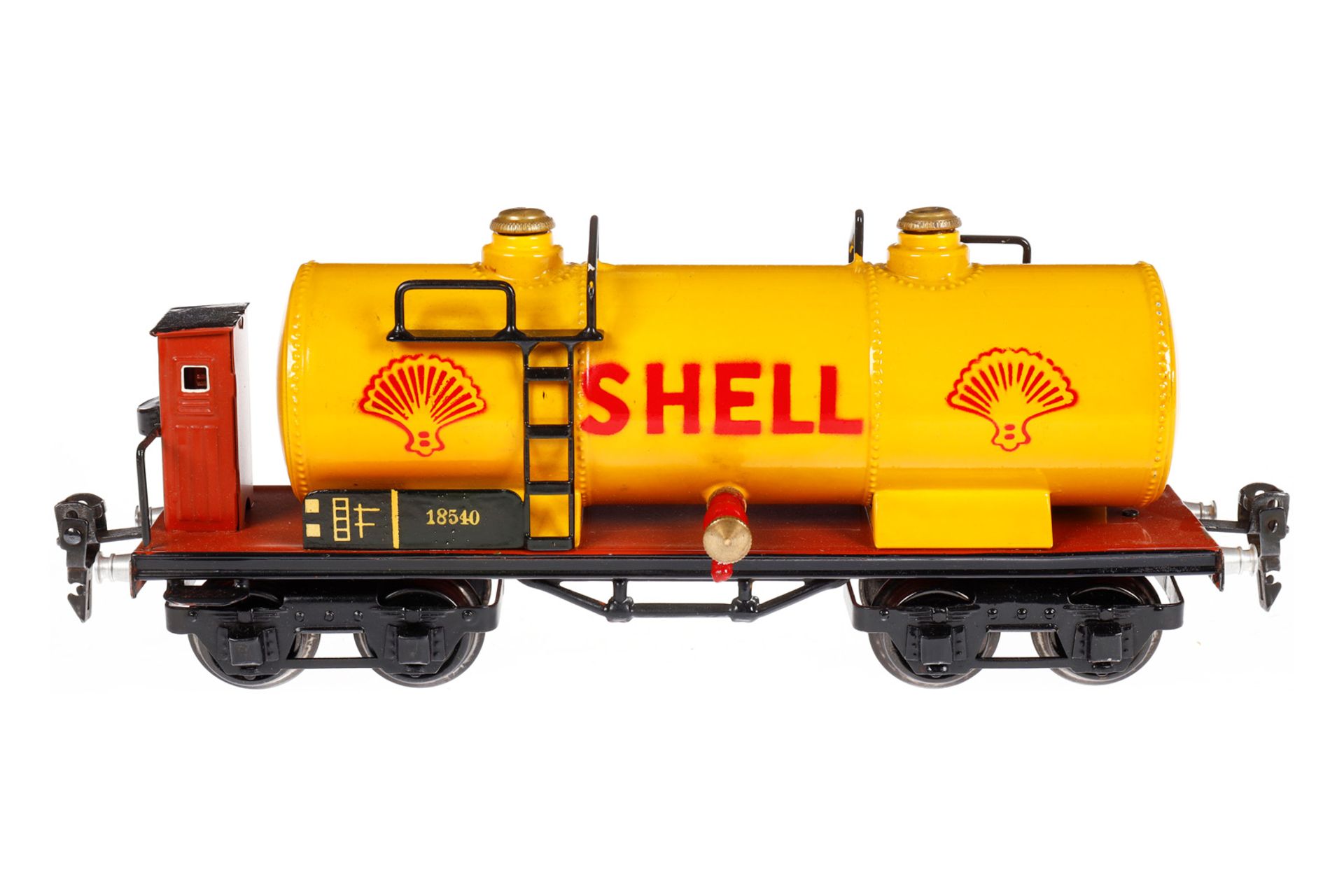 Märklin Shell Kesselwagen 1854, Spur 0, HL, mit BRH, LS und gealterter Lack, L 24,5, im leicht