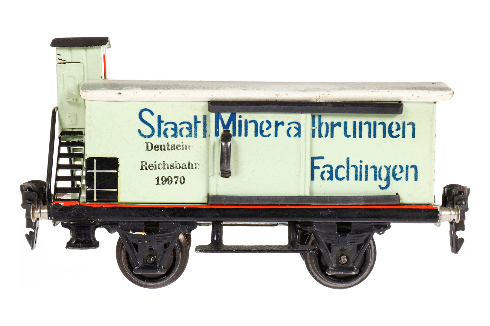 Märklin Mineralwasserwagen 1997, Spur 0, HL, mit BRHh und 2 ST, LS tw ausgeb., gealterter Lack, L