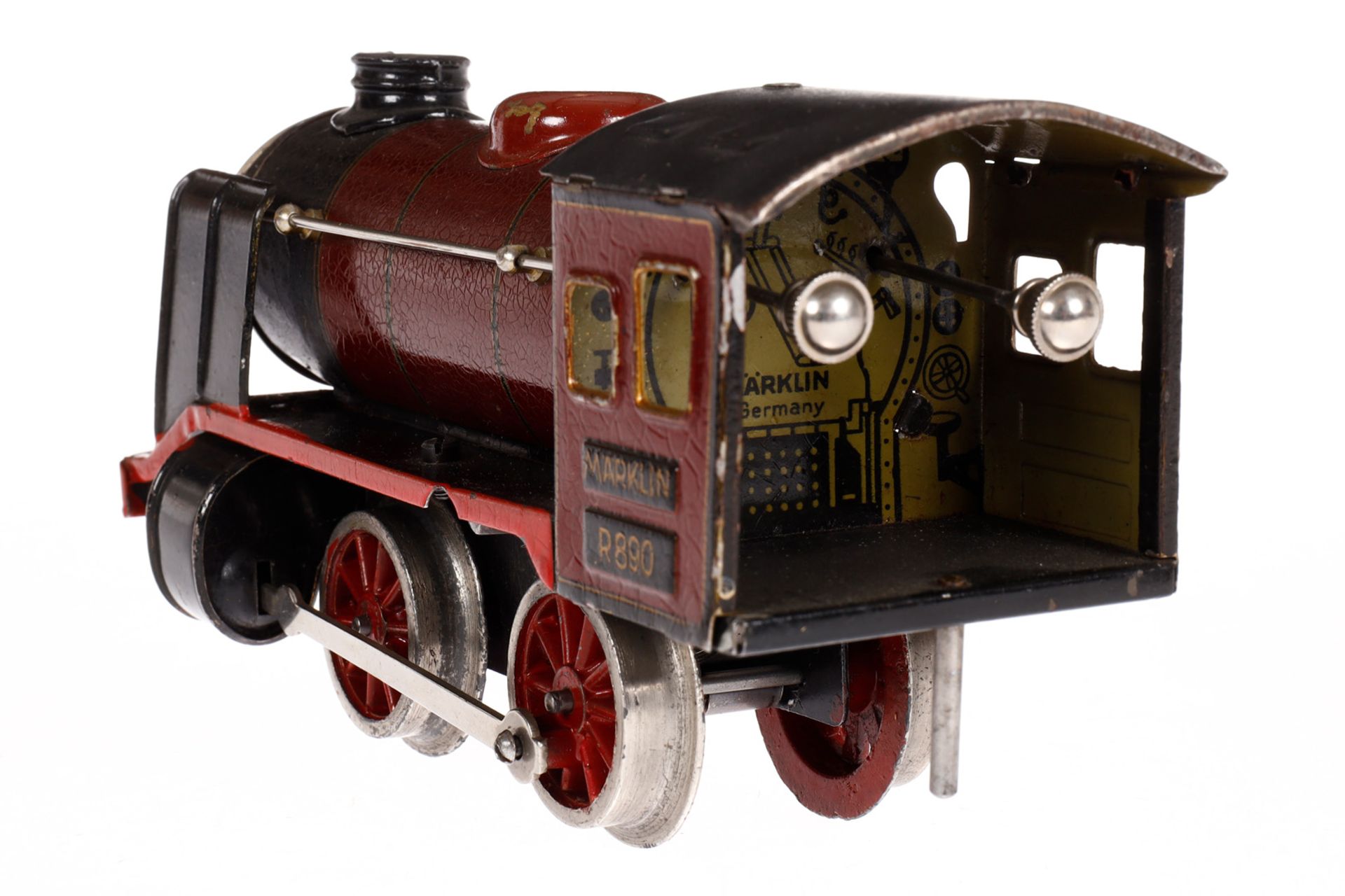 Märklin B-Dampflok R 890, Spur 0, Uhrwerk intakt, rotbraun/schwarz, mit Tender und kW, - Bild 3 aus 6