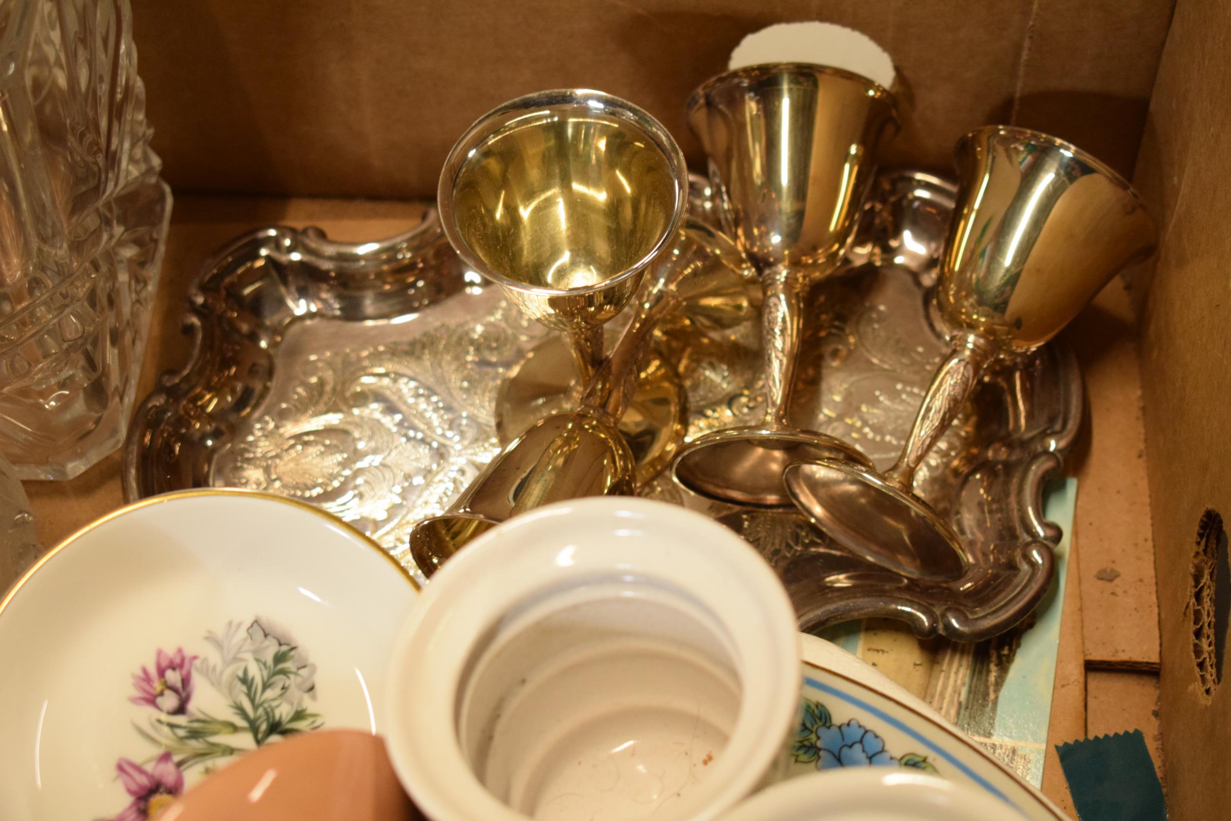 A mixed collection of items to include glass decanters, 19th century tea ware, silver plated - Image 3 of 6