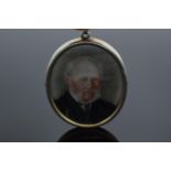 19th century (tested as) Silver framed miniature portrait of a gentleman. 7cm tall. Unsigned.