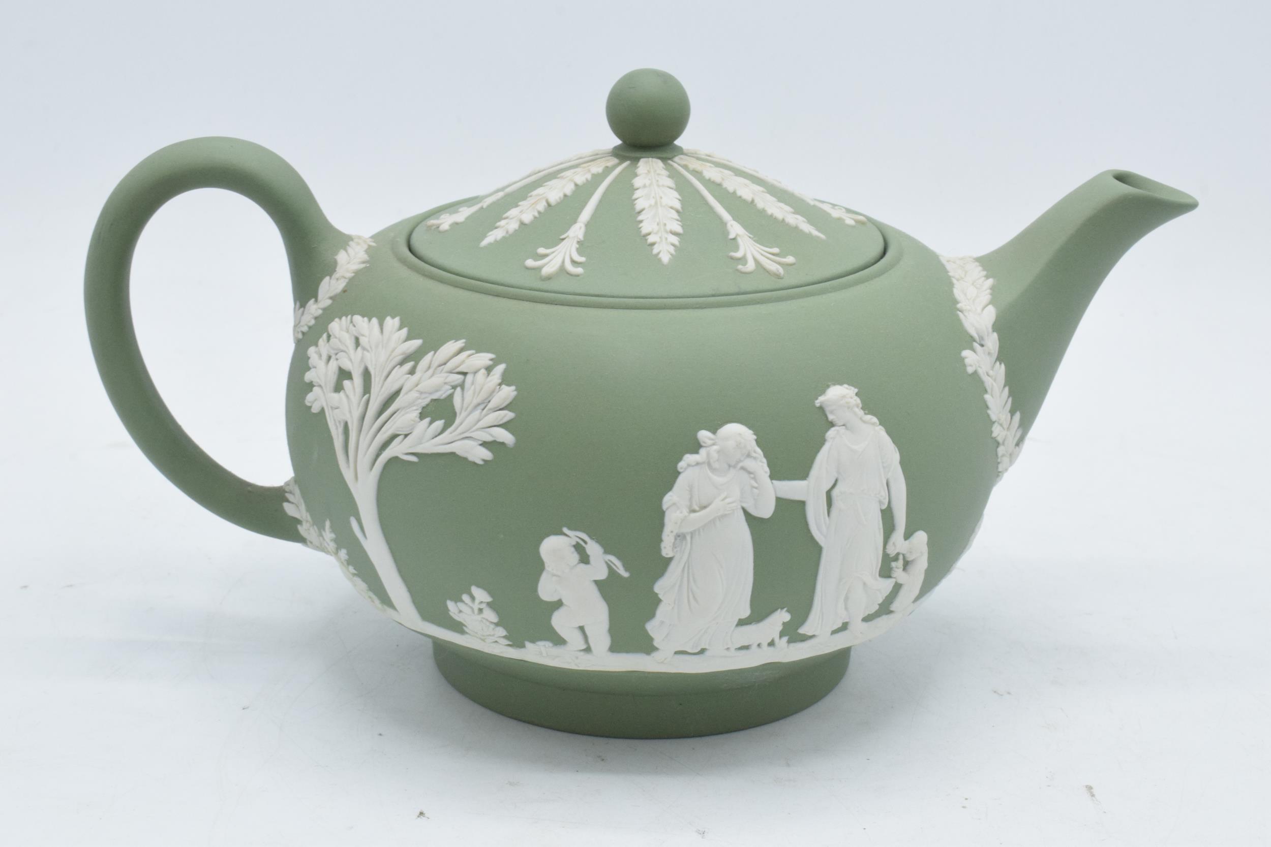 Wedgwood Sage Green Jasperware teapot. In good condition with no obvious damage or restoration. - Image 2 of 3