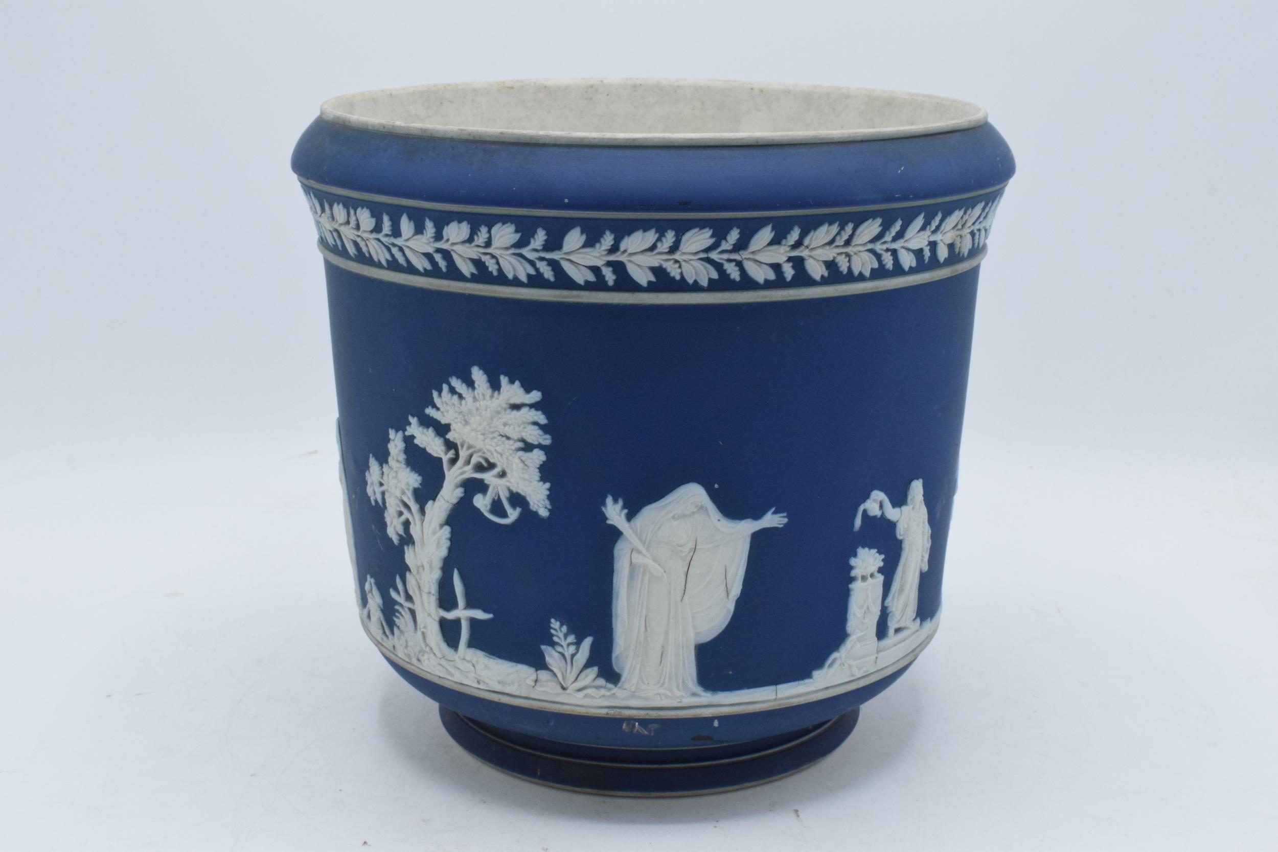 Adams of Tunstall Jasperware jardinière. 21cm tall. In good condition with no obvious damage or