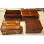 A collection of 4 late 19th / early 20th century wooden jewellery boxes / caddies, some with