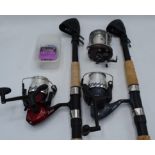 A collection of fishing equipment to include Maxximus 666NB reel, Crane CS400 FD, Crane CS400 FD and