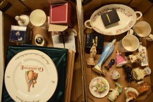 A mixed collection of items to include Royal Doulton figures, Sylvac collie, Robertsons band,