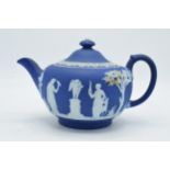Wedgwood 19th century dip blue jasperware teapot. 22cm long. In good condition with no obvious