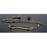 Assortment of antique gold coloured metal jewellery: Includes 2 broken chains - 1 rose gold