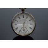 Silver pocket watch with a key. Lancashire Watch Co Ltd. Prescot. Chester 1893.