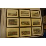 A collection of framed prints to include hunting and county-themed examples such as 'The Meet', '