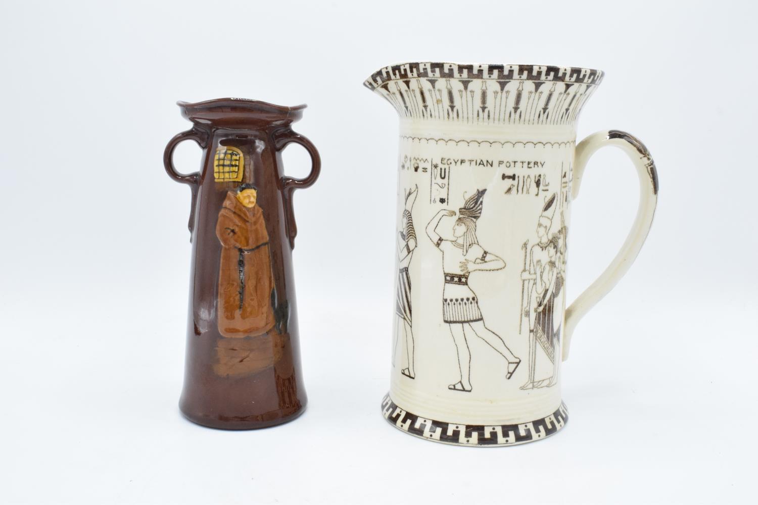 Royal Doulton Kingsware Monk in the Cellar and Egyptian series ware vase (2). Monks vase a/f,
