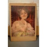 Pears Soap advertising print of a lady in robes holding foliage on card. Approx 75 x 52cm.