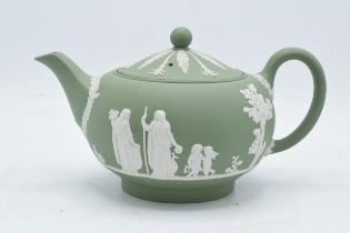 Wedgwood Sage Green Jasperware teapot. In good condition with no obvious damage or restoration.