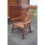 Victorian high-backed farmhouse chair (legs cut down) 94cm tall. In good functional condition with