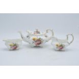 Hammersley small teapot, milk and sugar decorated with floral sprays (3). In good condition with
