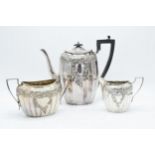 Quality Victorian silver-plated 3-piece tea set to include coffee pot, milk and sugar (3).