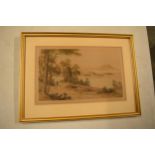 A framed original etching of Loch Vennachar by Henry G Walker. 40 x 30cm inc frame.