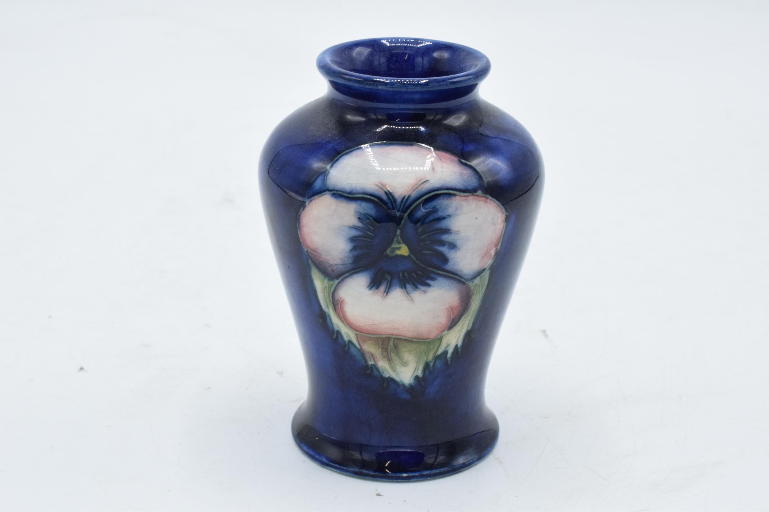 Moorcroft small Pansy vase. 9.5cm tall. In good condition with no obvious damage or restoration. - Image 2 of 3