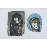 A pair of Adam Dworski Wye Pottery of Clyro, Wales wall plaques depicting people assumed from