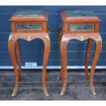 A pair of quality reproduction Louis XVI style jardinière stands / torcheres with marble-effect tops