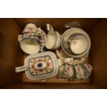 A collection of 19th century tea ware with pink floral decoration amongst foliage to include a