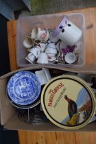 A mixed collection of items to include a Spode bowl, steel ice buckets, Famous Grouse trays, tea