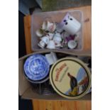 A mixed collection of items to include a Spode bowl, steel ice buckets, Famous Grouse trays, tea