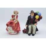 Royal Doulton figures to include Top o'the Hill and the Balloon Man (2). In good condition with no