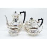 Silver plated 4-piece tea set with ribbed decoration to include tea pot, coffee pot, milk and