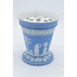 Wedgwood light blue Jasperware vase with posy holder. 15cm tall. In good condition with no obvious