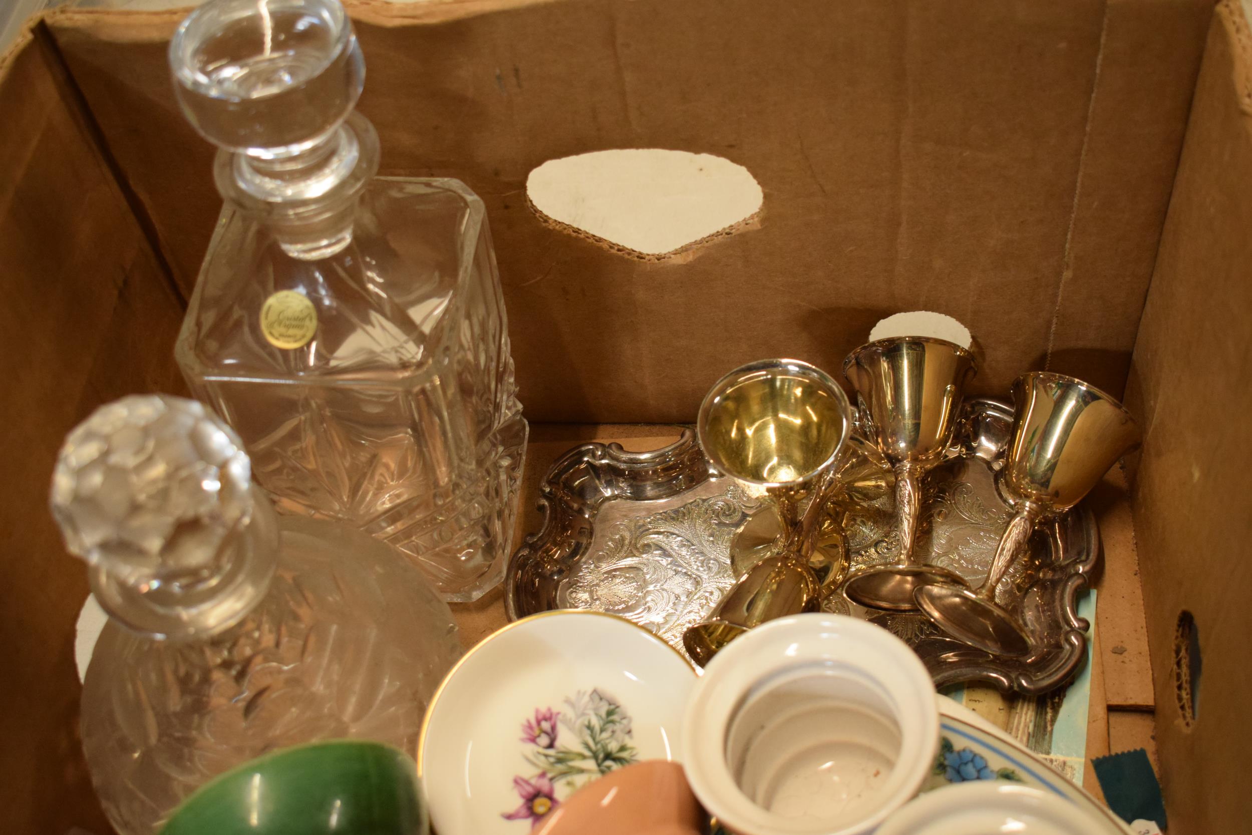 A mixed collection of items to include glass decanters, 19th century tea ware, silver plated - Image 2 of 6