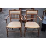 Pair of carver chairs. 90cm tall. Glue to one arm. In good functional condition with some scratches,