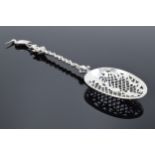 Dutch silver spoon with heron finial. 63.5 grams. 22cm long.