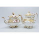 A mid 19th century Ridgway imperial shaped teapot together with one similar example (unmarked). In