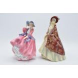 Royal Doulton figures to include Top o The Hill HN1849 pink colourway and The Paisley Shawl (