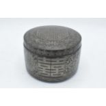 19th century Korean circular iron and silver inlaid circular pot with lid. Measures 15.5cm