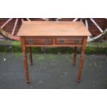 Edwardian fruitwood or similar 2-drawer side table. 85 x 57 x 75cm tall. In good functional