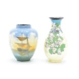 Royal Doulton series ware vases, one with a floral scene, the other one with tall ships (2). In good