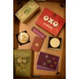 A mixed collection of items to include a vintage Oxo tin, coin set, Stratton compacts, 'Two