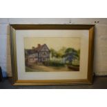 A framed watercolour of Audley Old Hall by John Thorley, signed in bottom left corner. 66 x 49cm inc
