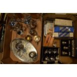 A good collection of silver plated items to include a tea set and coffee pot, trays, cased cruet