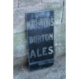 A vintage glass advertising sign of rectangular form for Marston's Burton Ales. 69 x 30cm. No