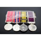 A set of 4 miniature medals with ribbons to include Queen Elizabeth Kenya medal, QEII Regular Army
