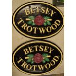A pair of cast metal name plaques 'Betsey Trotwood' which originally came off a narrow boat but have